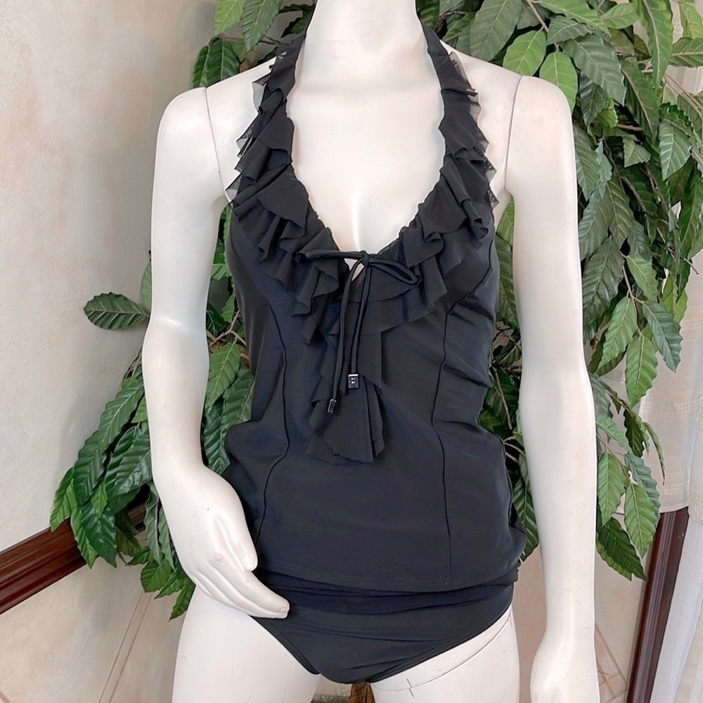 RUFFLE NECKLINE TANKINI SWIMSUIT